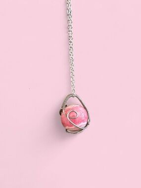 Pink Rhodochrosite wire wrapped pendant